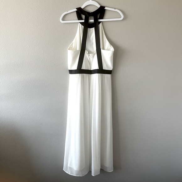 BCBGMaxAzaria Formal Black Off-White Midi Halter Dress Size 12 - Picture 2 of 8